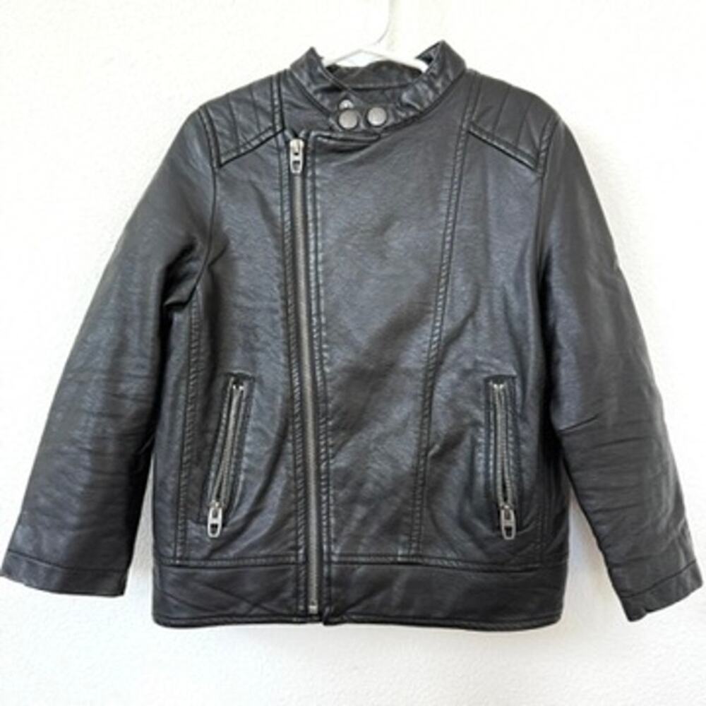 Zara‎ Kids Faux Leather Moto Biker Jacket Black Size 6 PU Vegan Classic Style